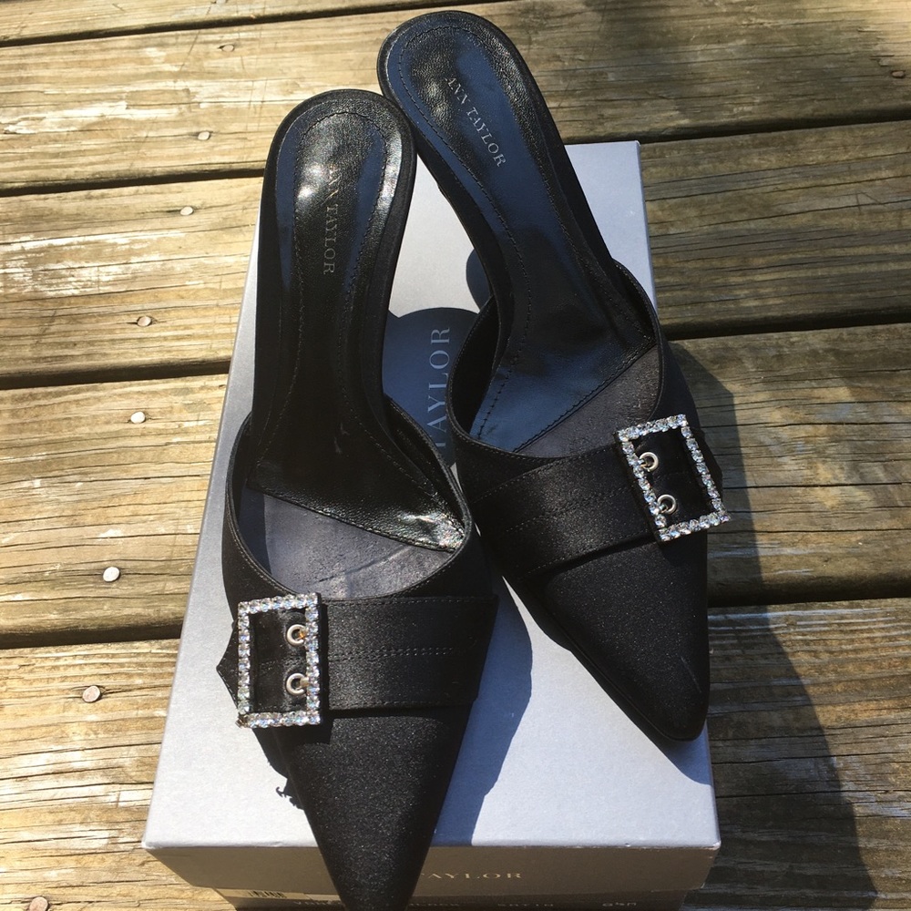 Ann Taylor Black Satin Mules